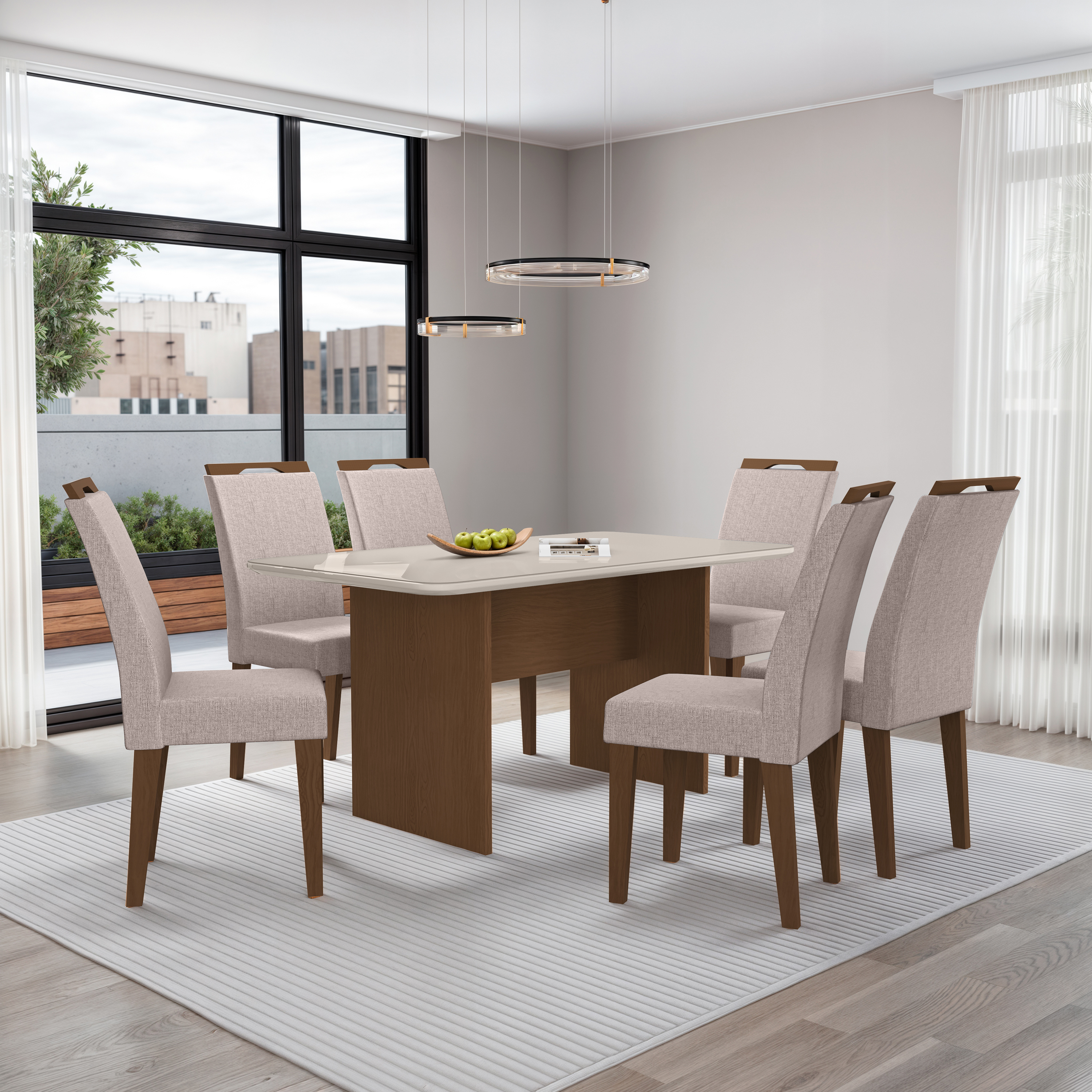 Mesa Cairo com Cadeira Évora - Freijó OffWhite